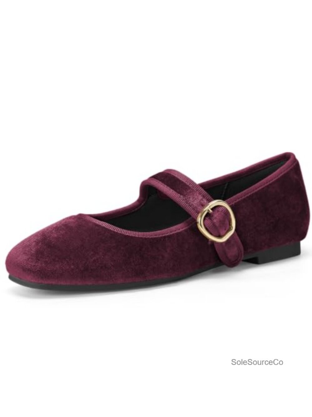 Mary Jane Flats Women Square Toe Velvet Ballet Shoes Adjustable Buckle Memory